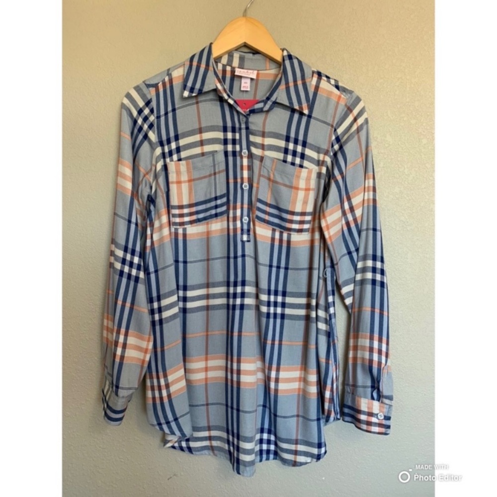 Isabel Maternity Shirt Top Blue Plaid Size XS Long Sleeve NWT